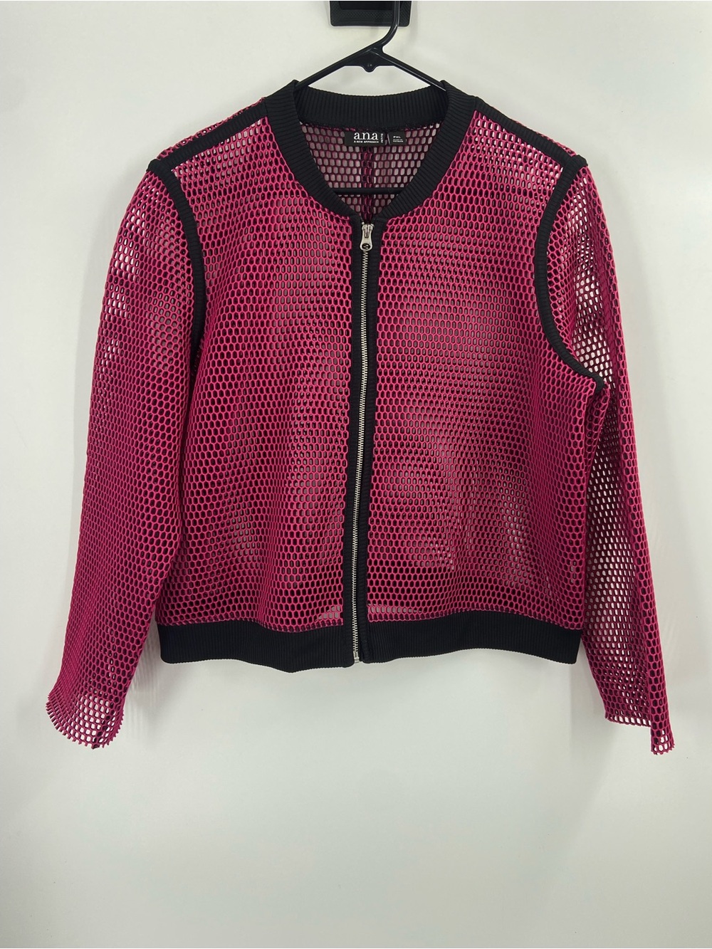 a.n.a A New Approach Fishnet Hot Pink Black Zip Up Petite XL